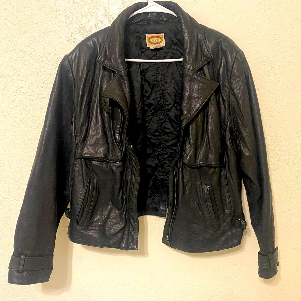 Rare VTG Banana Republic Leather Jacket Korea Mill Valley 80s L Black